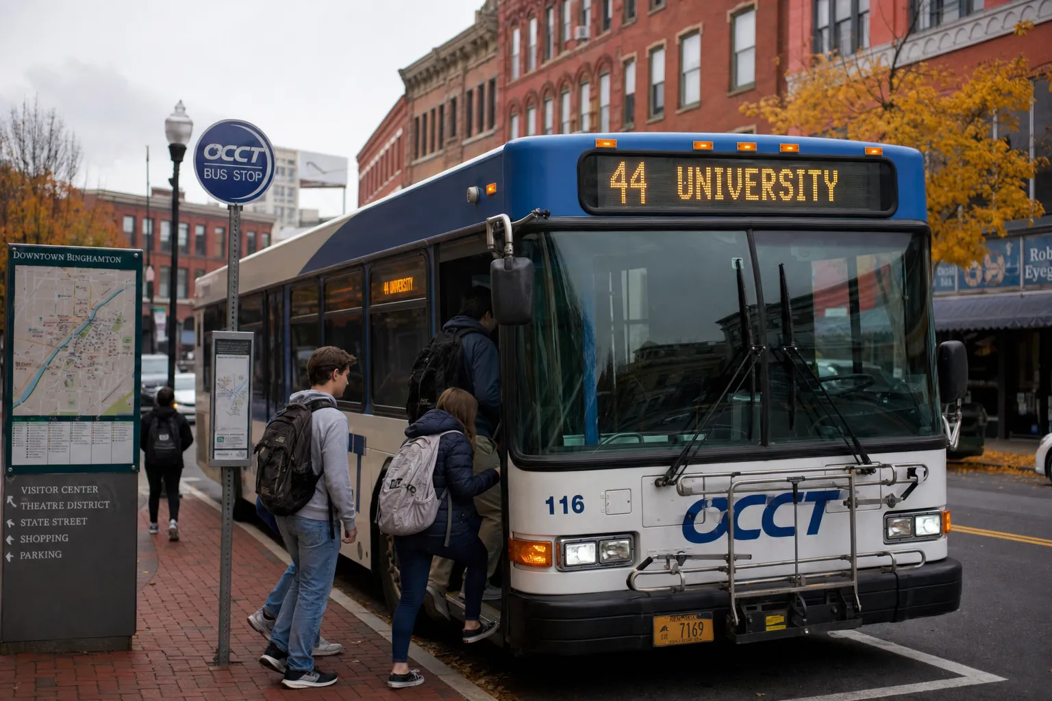 OCCT shuttle in downtown Binghamton.